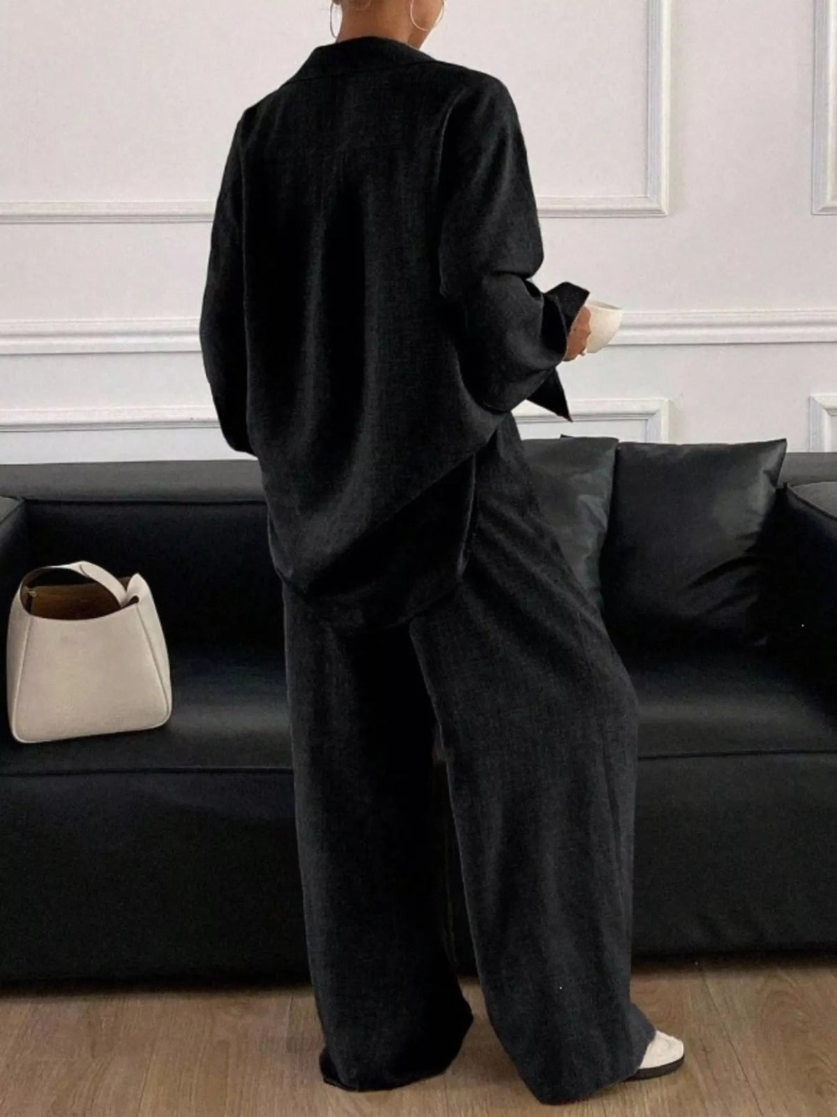 Button-Down Shirt and Wide-Leg Pants Set, view 12