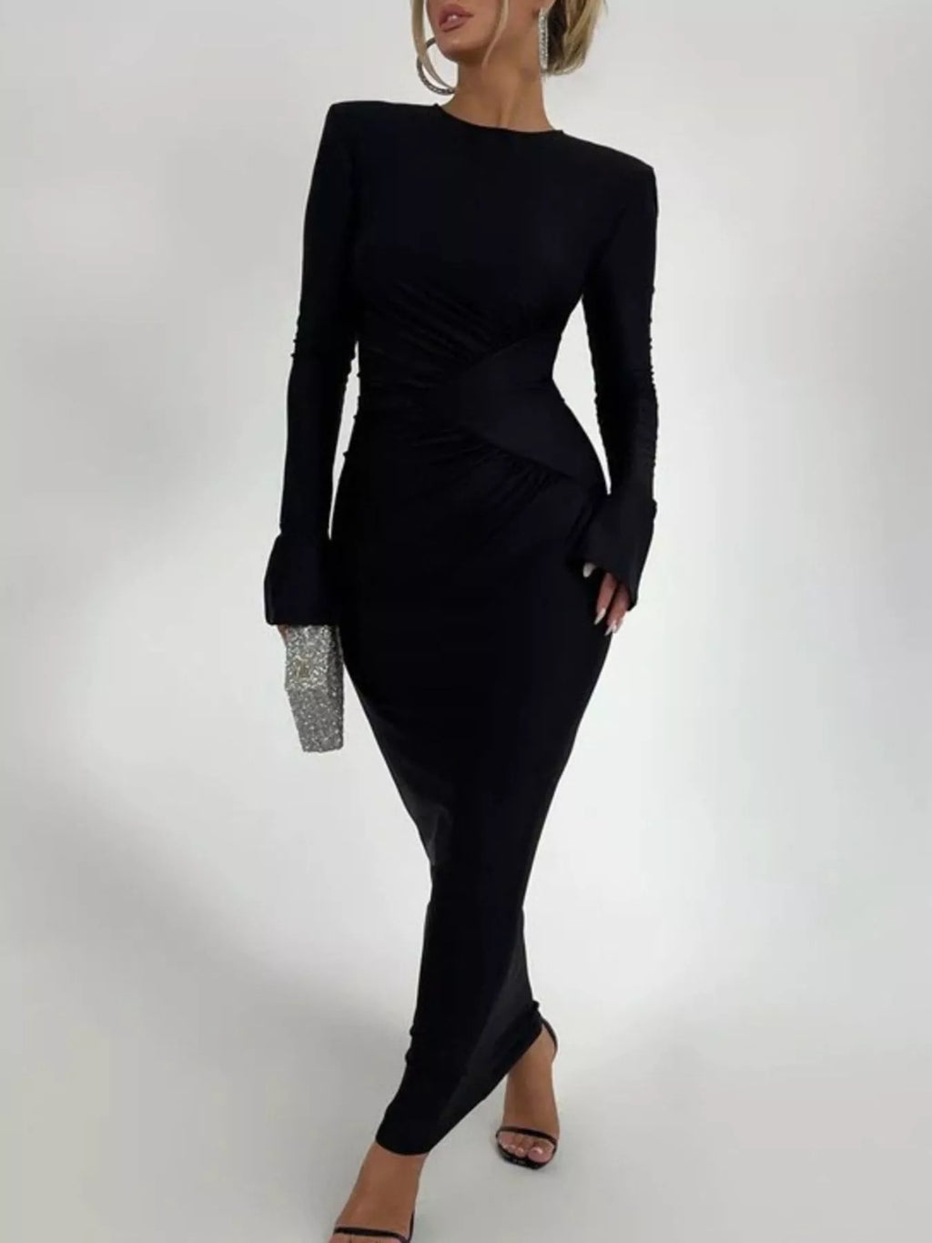 Ruched Long Sleeve Bodycon Maxi Dress - Lilixa.store