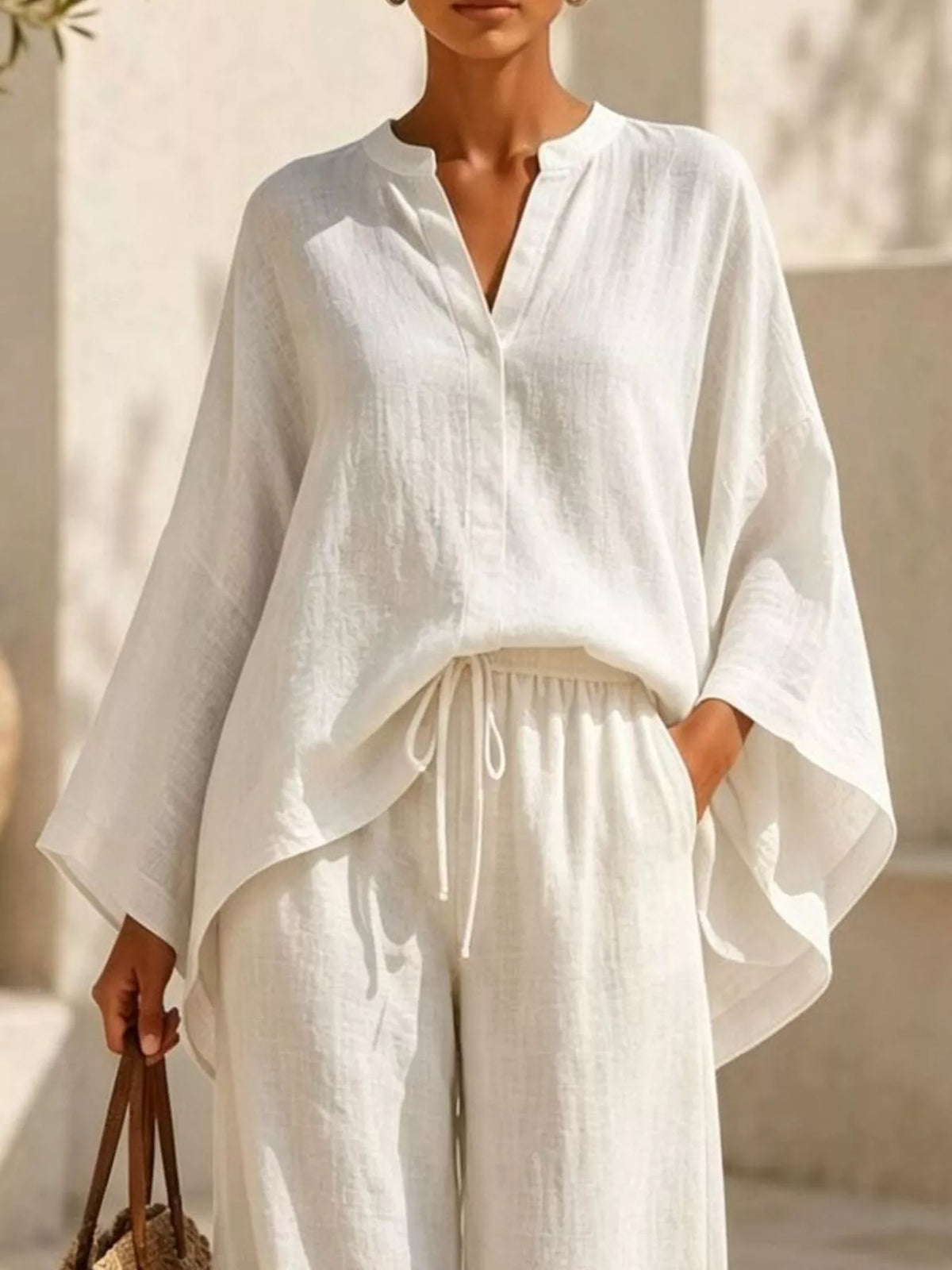 Full Size Loose Fit Top and Wide-Leg Pants Set Plus Size