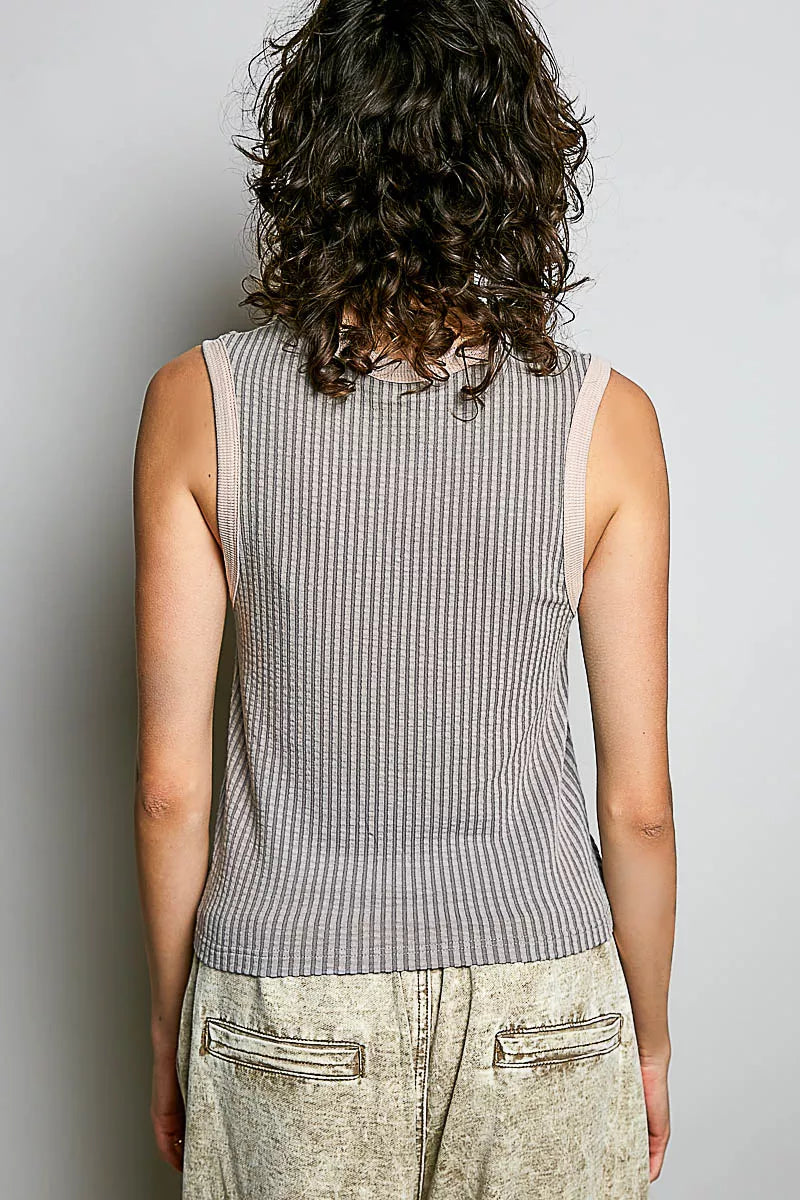 POL V-Neck Contrast Ribbed Sleeveless Tank - Lilixa.store