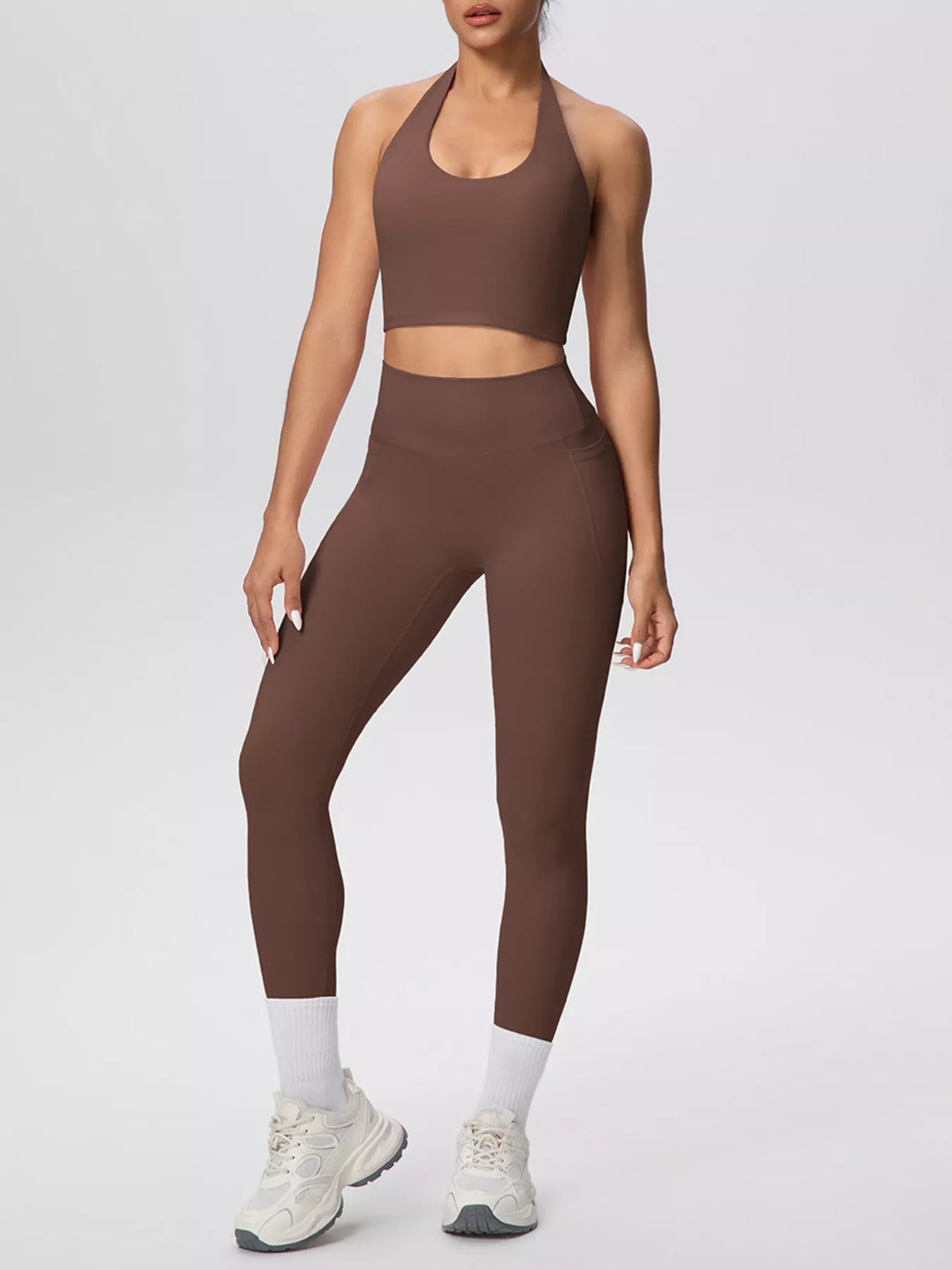 Halter Neck Crop Top and High-Waisted Leggings Active Set - Lilixa.store