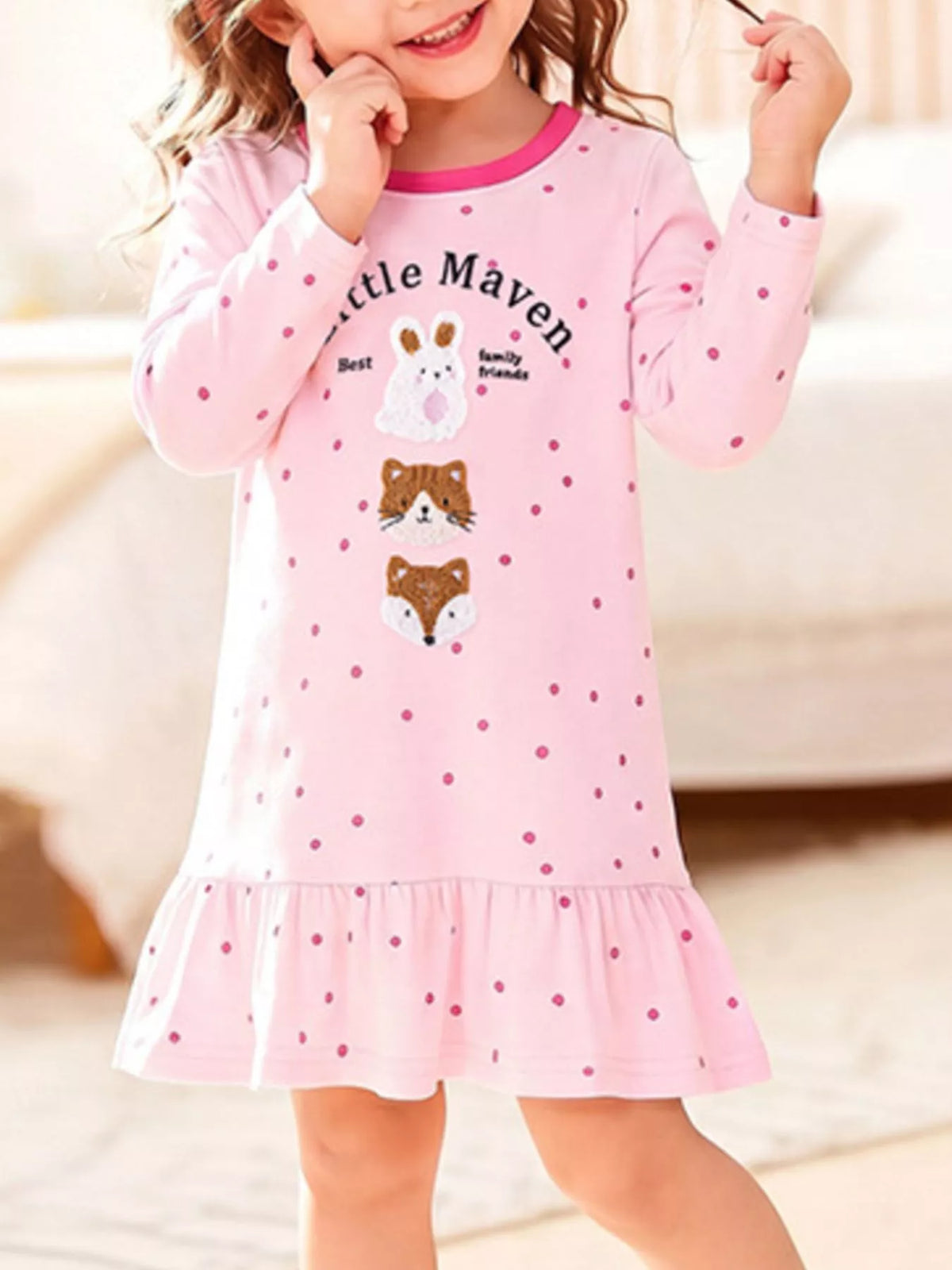 Children's Animal Long-Sleeve Ruffle Hem Dress - Lilixa.store