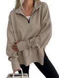 Quarter-Zip Dropped Shoulder Sweatshirt - Lilixa.store