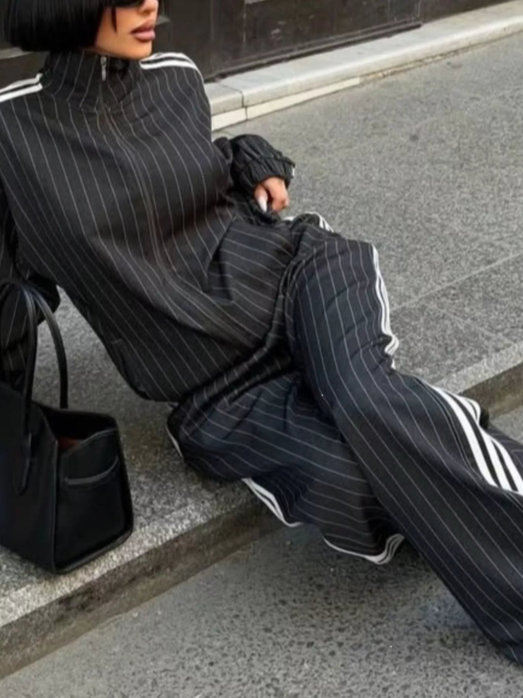 Side Stripe Zip Up Jacket and Pants Set - Lilixa.store