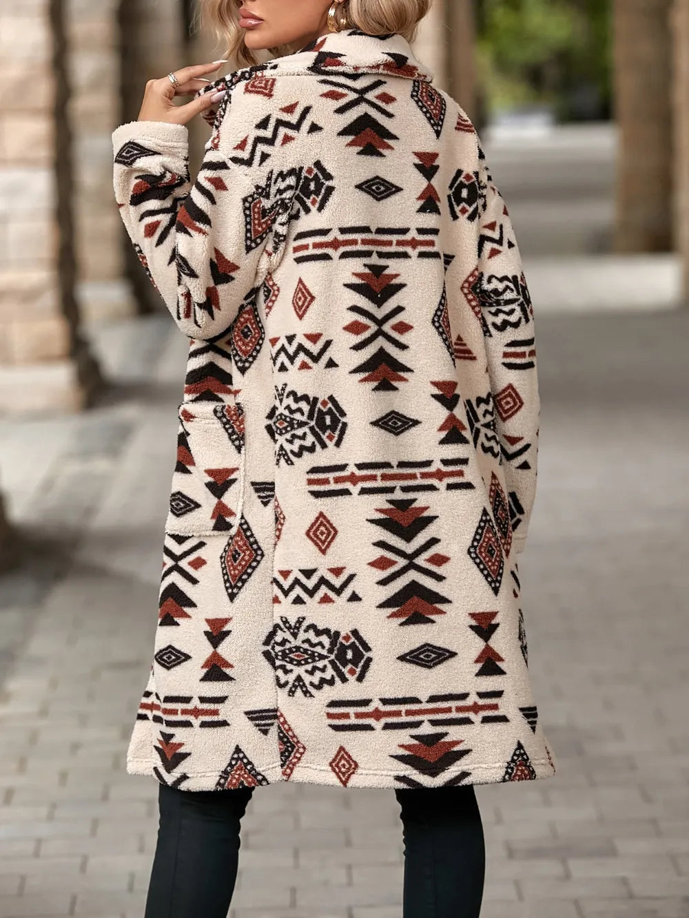 Geometric Pocketed Dropped Shoulder Coat, view 3