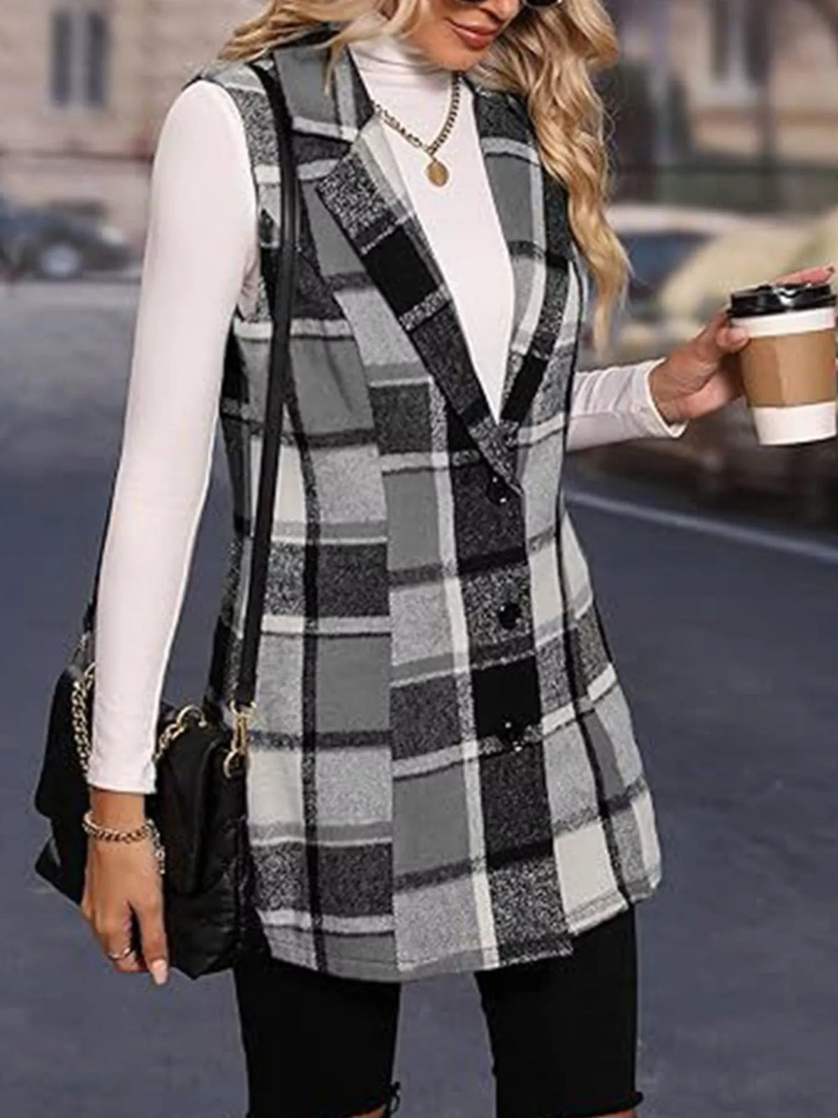 Plaid Button Up Vest Coat - Lilixa.store