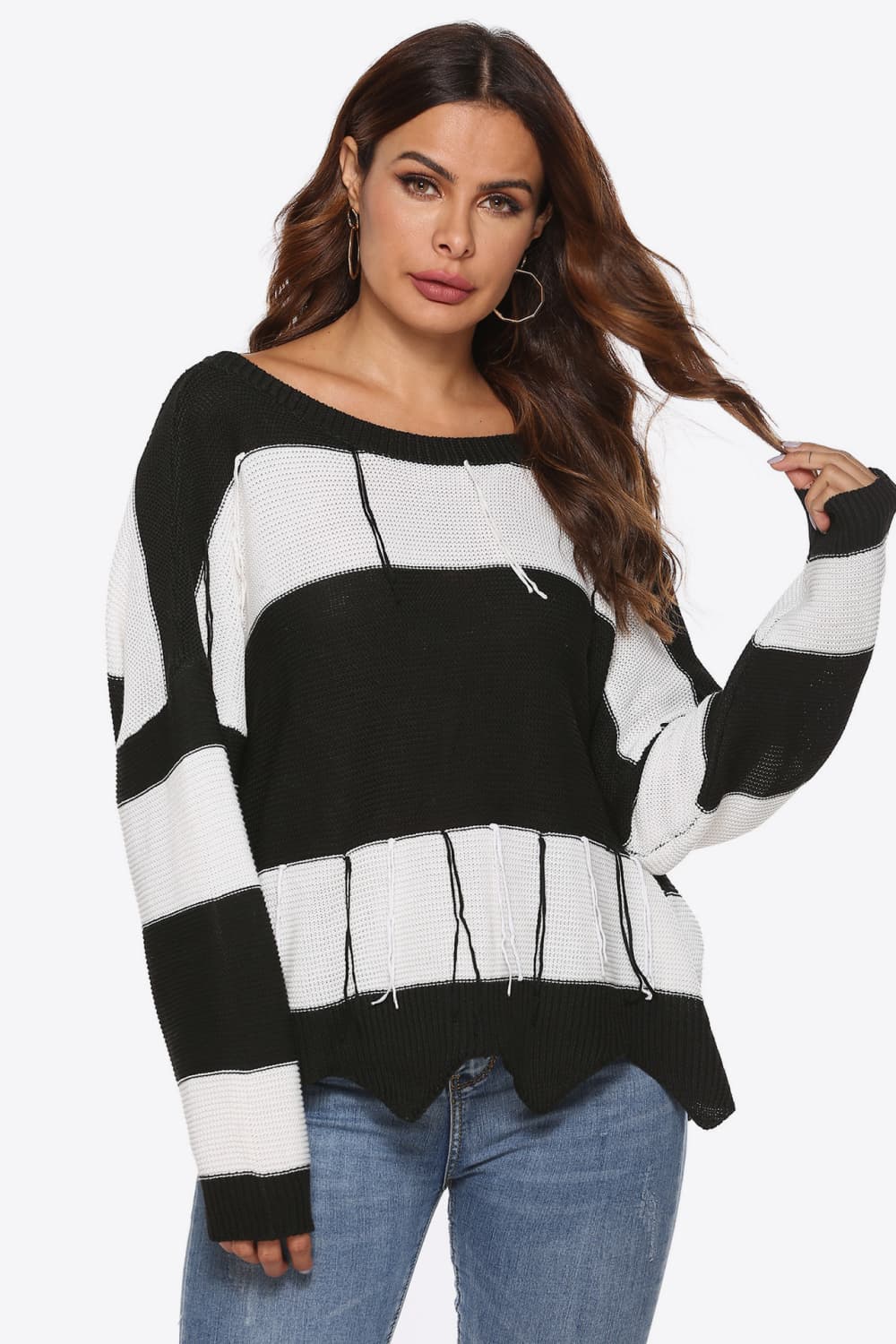 Color Block Backless Long Sleeve Sweater in Stripe