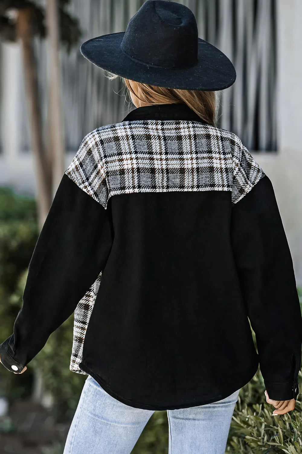 Plaid Pocketed Button Up Denim Jacket - Lilixa.store