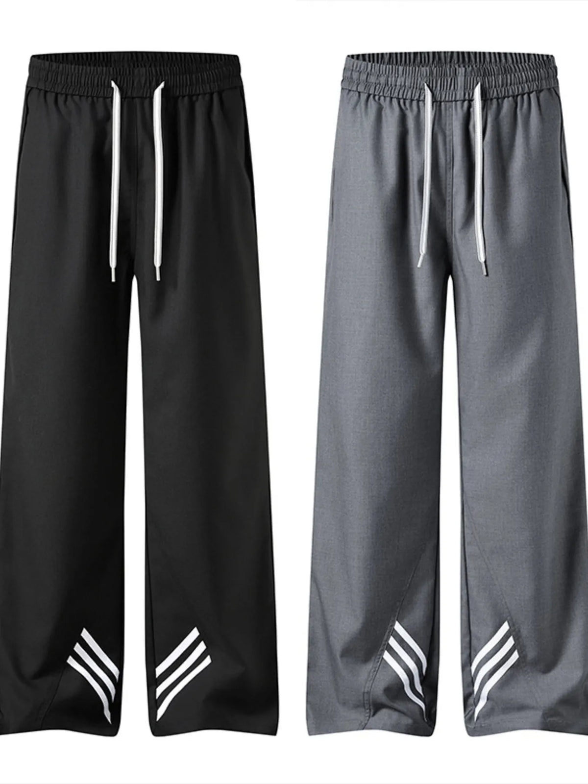 Men's Full Size Wide Leg Striped Casual Pants Plus Size in Black, view 7