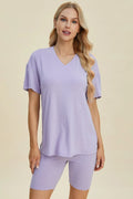 Basic Bae Full Size Ribbed V-Neck Short Sleeve Top and Shorts Set - Lilixa.store