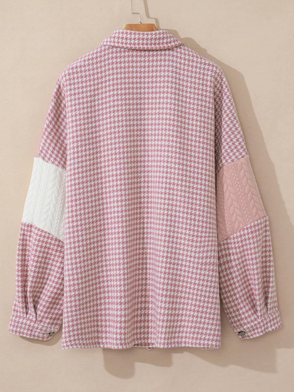 Button Down Houndstooth Color Block Shacket, view 12