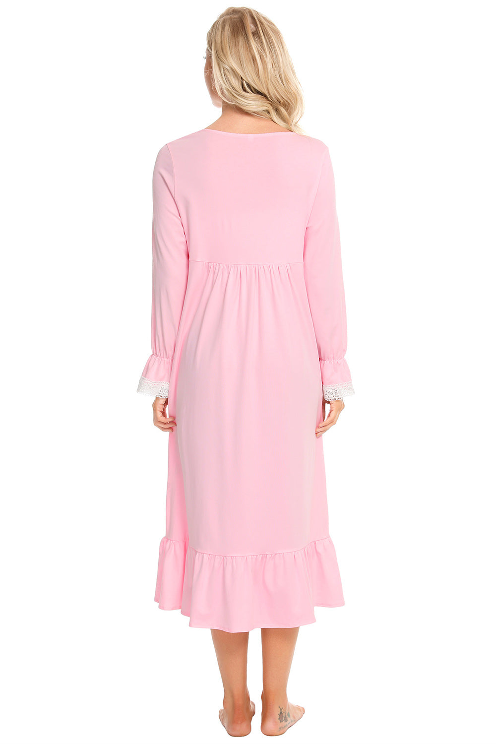 Lace Detail Square Neck Flounce Sleeve Night Dress - Lilixa.store