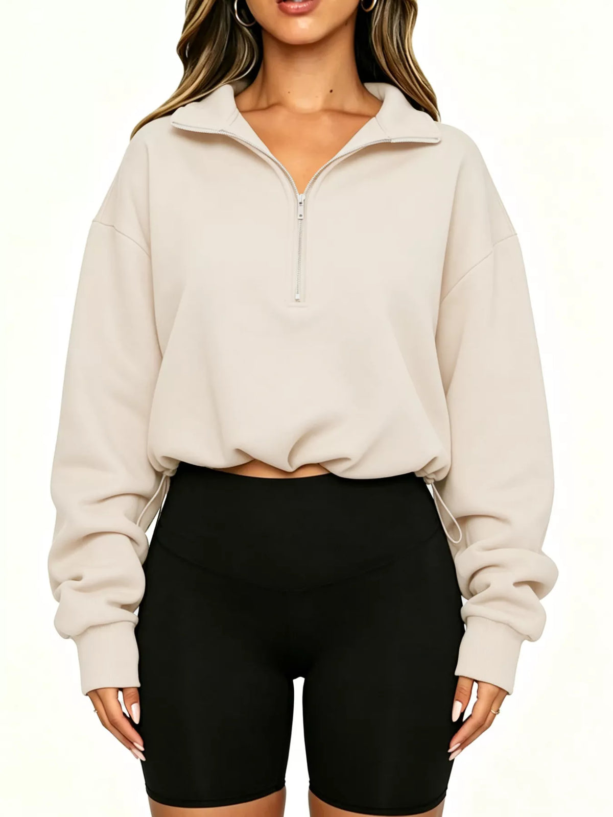 Half Zip Drawstring Hem Sweatshirt - Lilixa.store