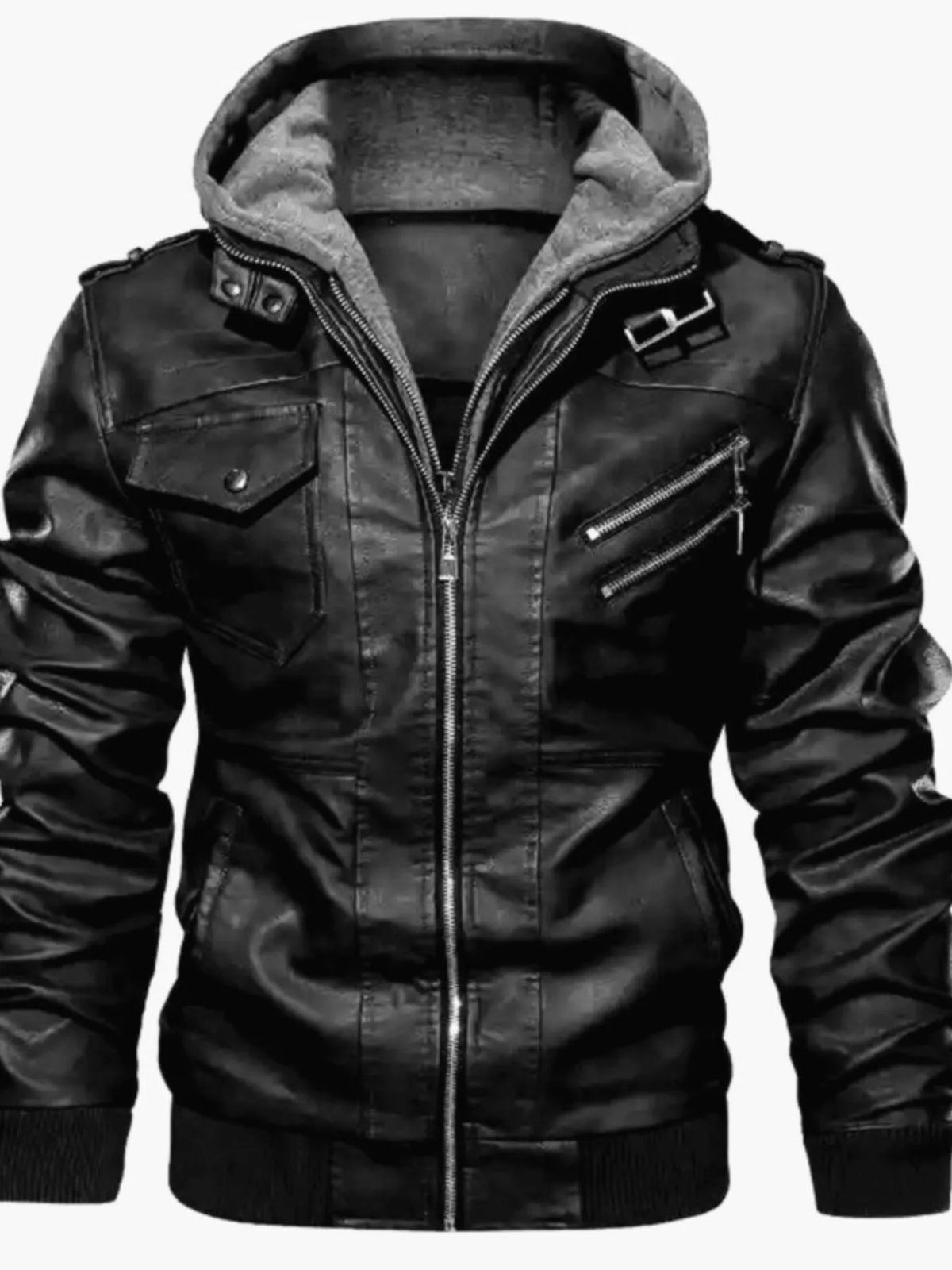 Men's Full Size Hooded Faux Leather Moto Jacket Plus Size - Lilixa.store