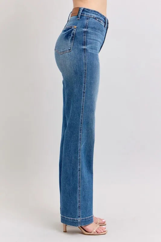 Judy Blue Full Size High Waist Contrast Thread Straight Plus Size - Lilixa.store