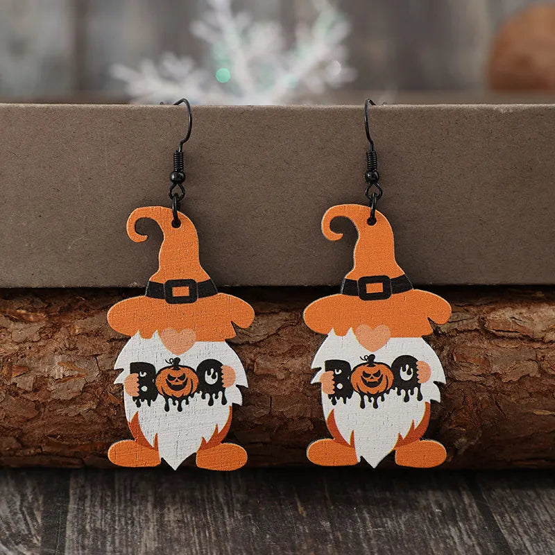 Wooden Dwarfs Pumpkin Dangle Earrings - Lilixa.store
