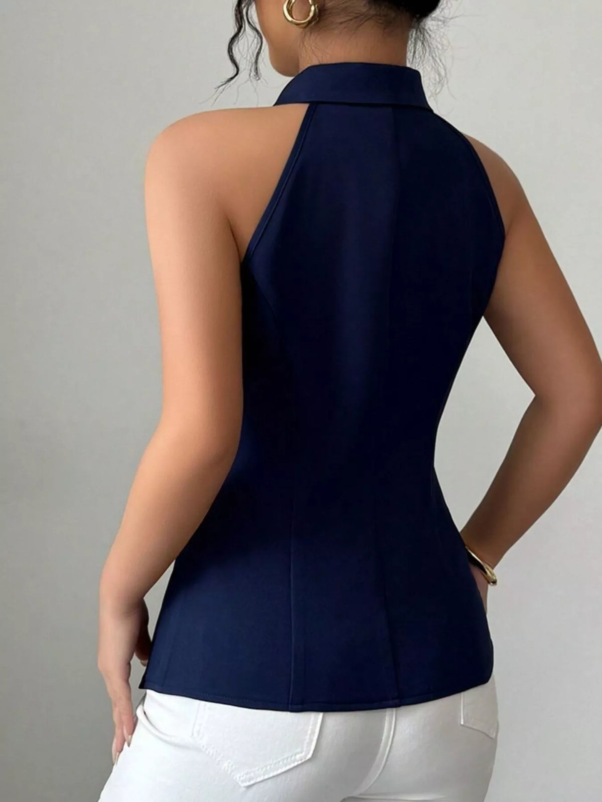 Sleeveless Lapel Collar Button-Down Vest - Lilixa.store