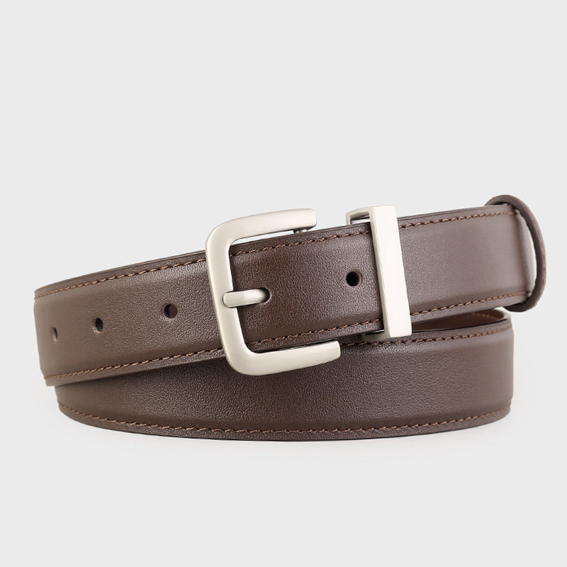 Classic Leather Belt with Silver Buckle - Lilixa.store