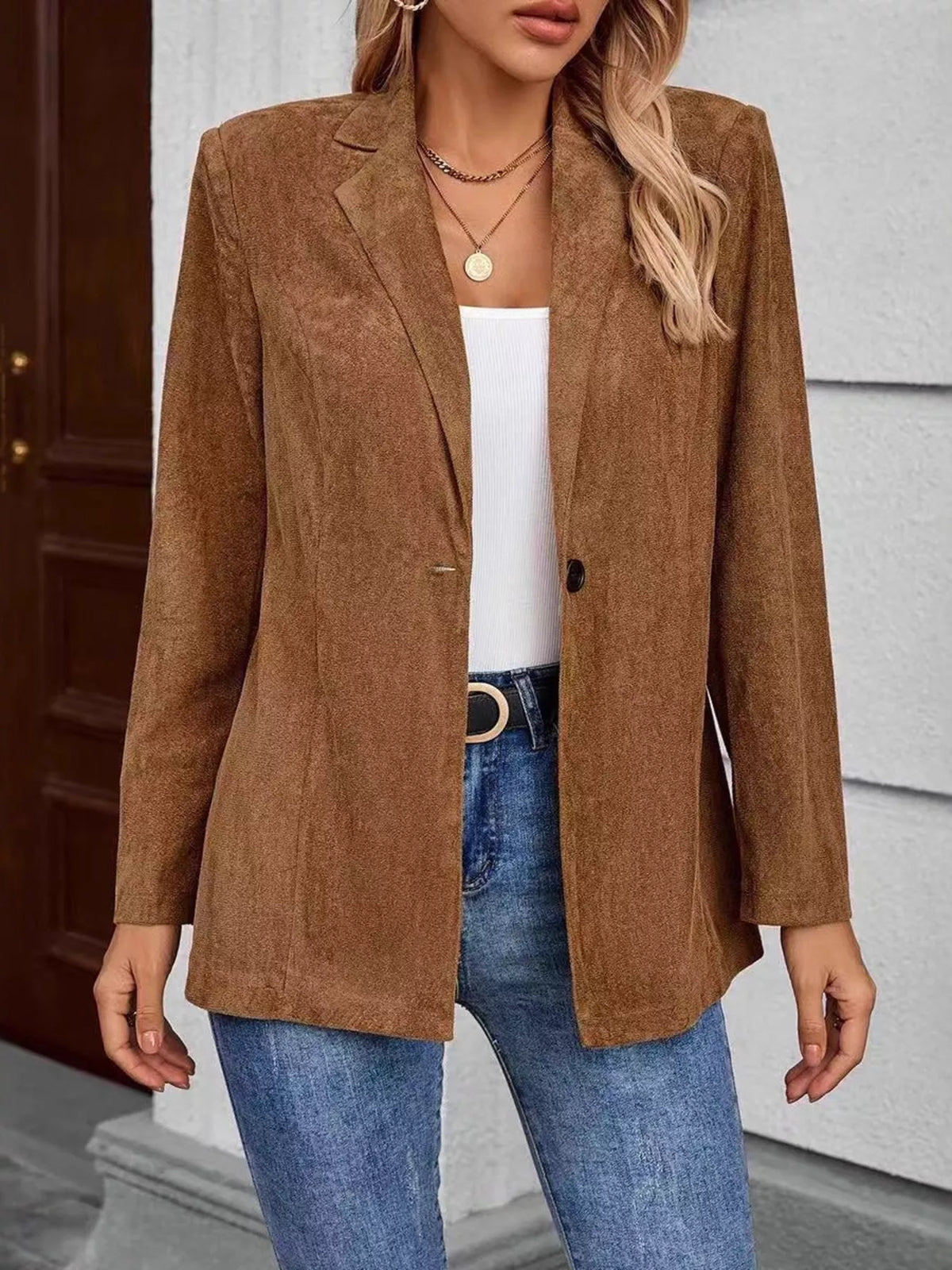 Lapel Collar Single-Button Blazer - Lilixa.store