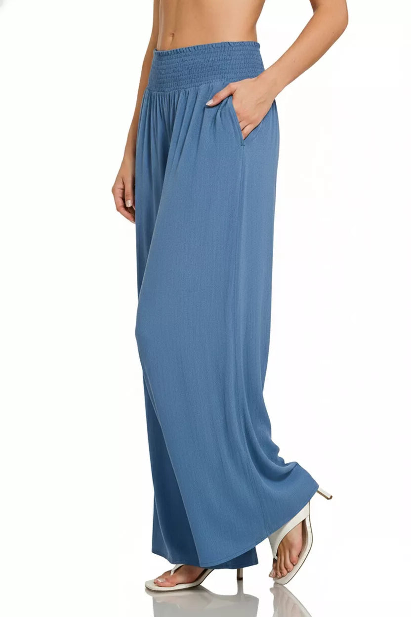 Zenana Smocked Waistband Wide Leg Lounge Pants - Lilixa.store