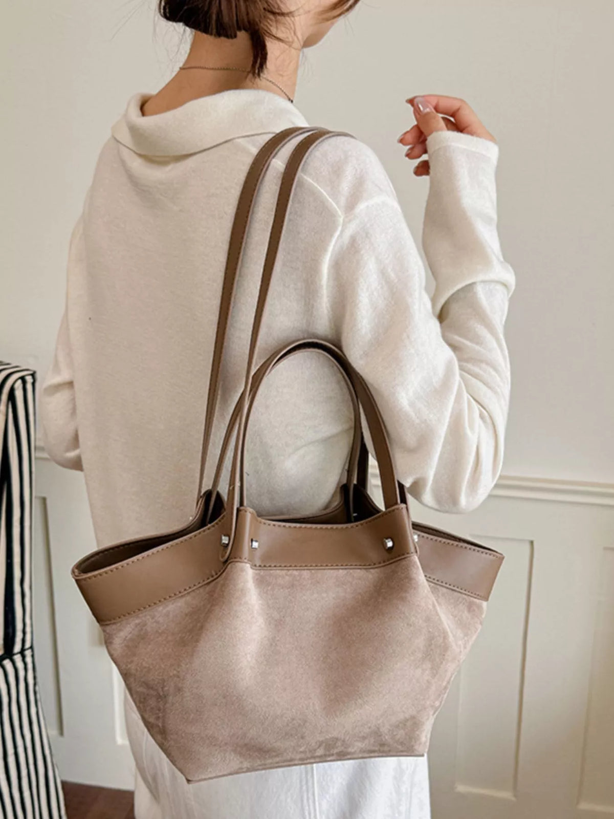 Leather Trim Tote Bag