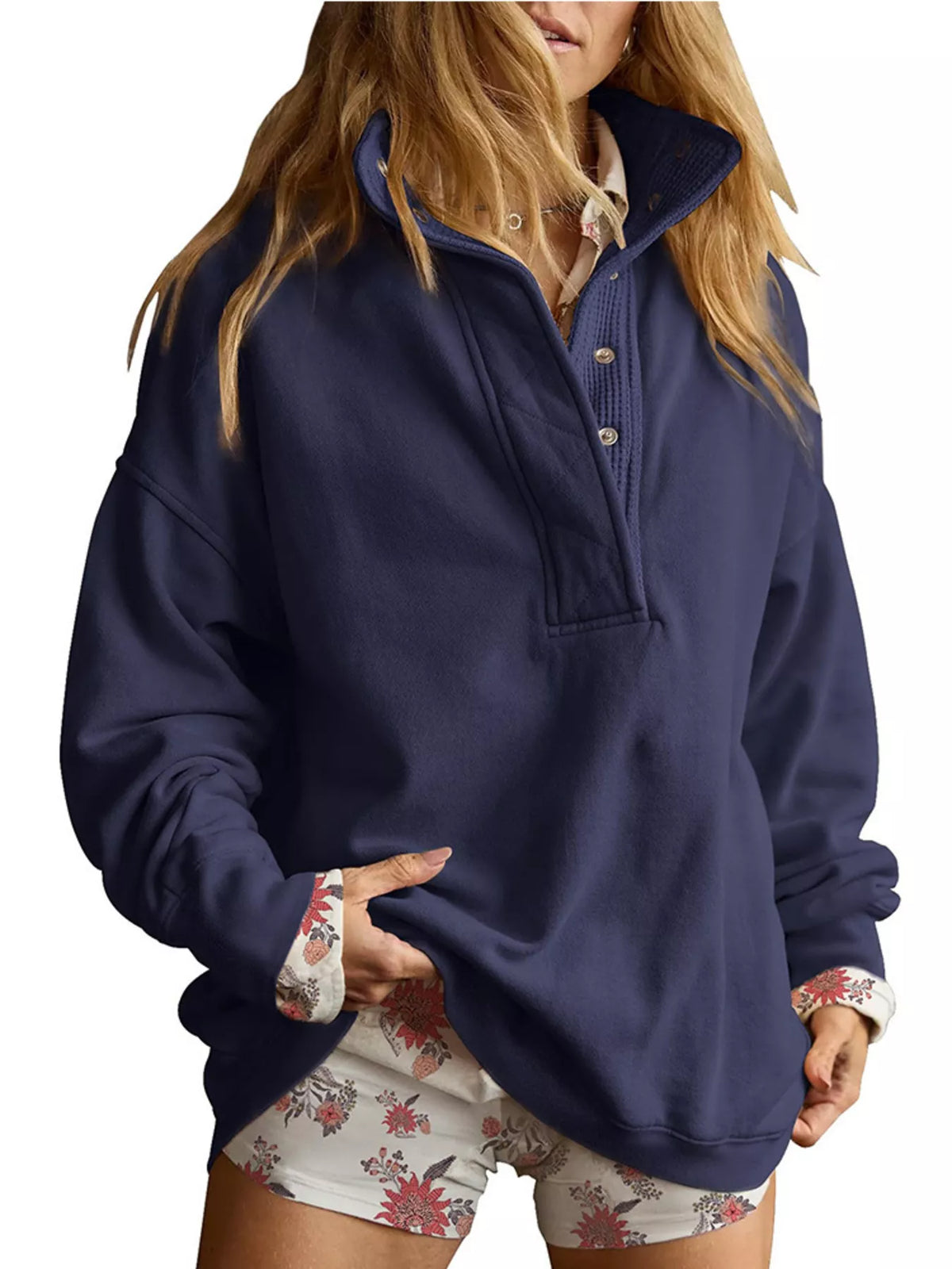 Half Snap Dropped Shoulder Sweatshirt - Lilixa.store