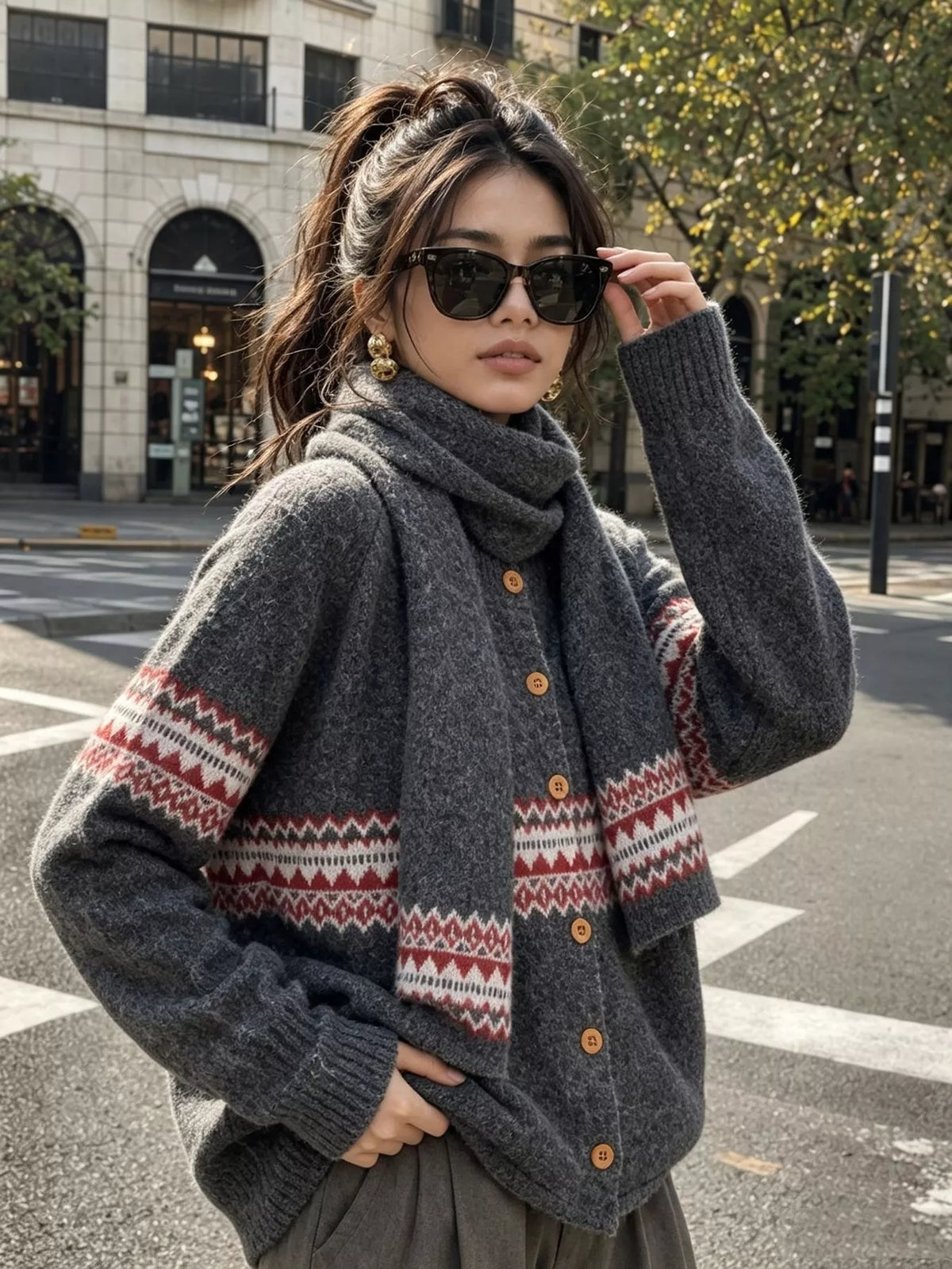 Geometric Button Down Knit Cardigan, view 19