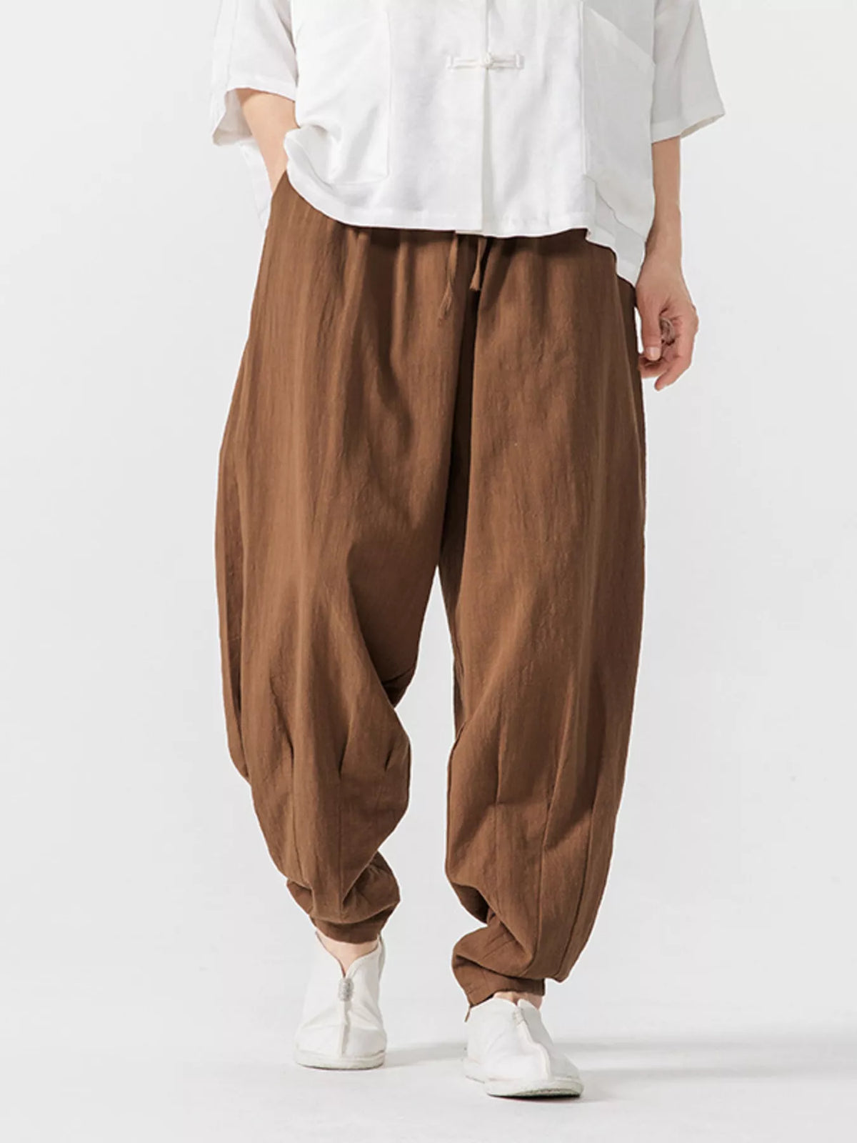 Men's Plus Size Loose Fit Harem Pants in Caramel