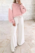 Polka Dot Cropped Sweatshirt and Wide-Leg Pants Set - Lilixa.store