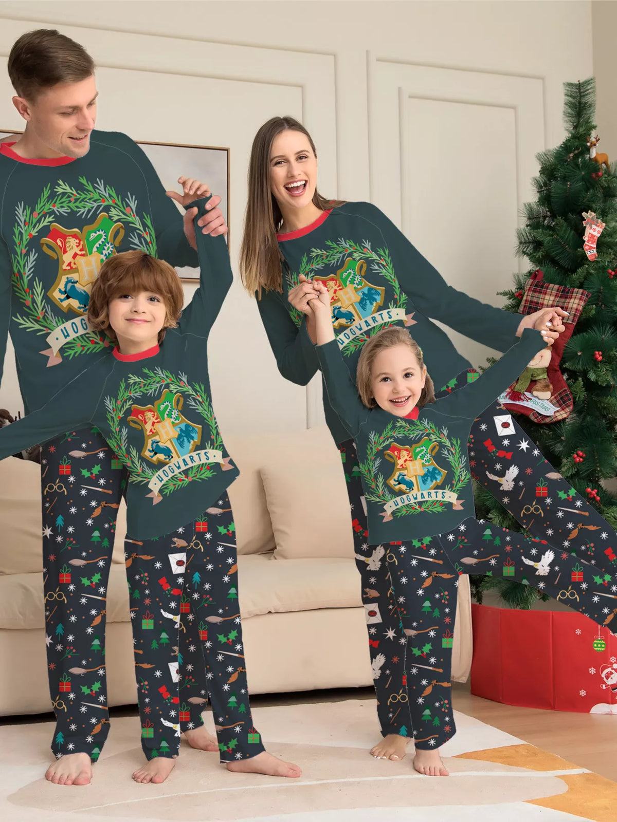 Full Size Family Matching Hogwarts Graphic Pajama Set Plus Size