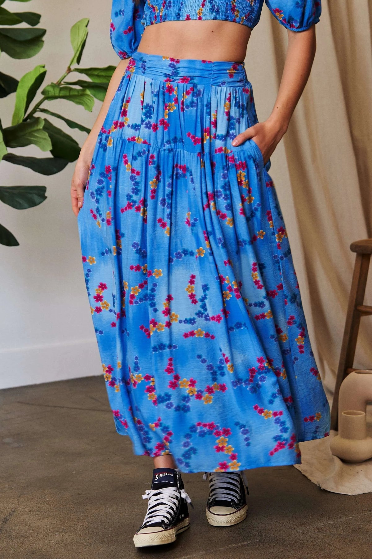 Davi & Dani Printed Smocking Waistband Ruffled Maxi Skirt - Lilixa.store