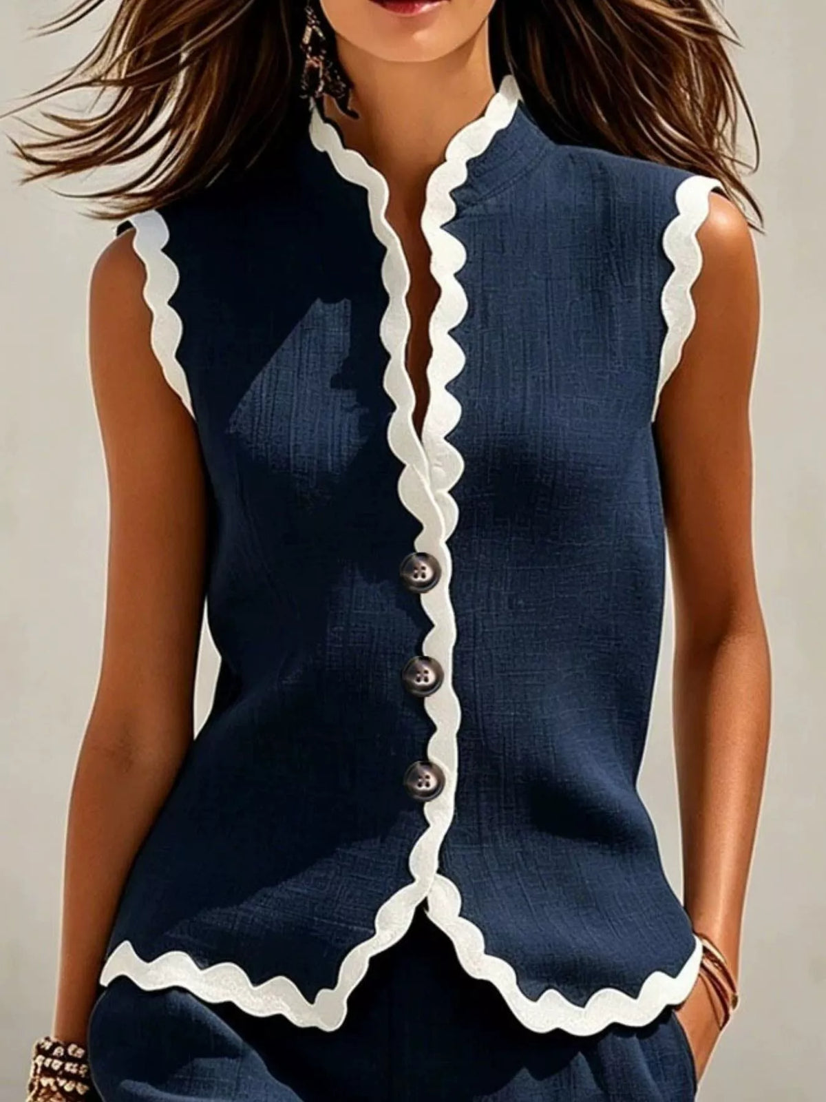 Full Size Scalloped Trim Sleeveless Vest and Shorts Two-Piece Set Plus Size - Lilixa.store