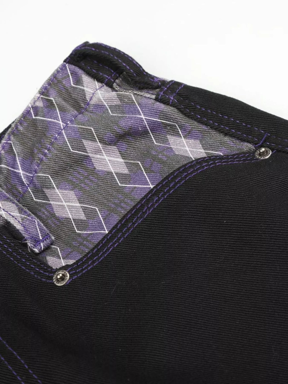 Men's High-Waisted Wide-Leg Jeans with Argyle Pattern Accents in Black, view 10