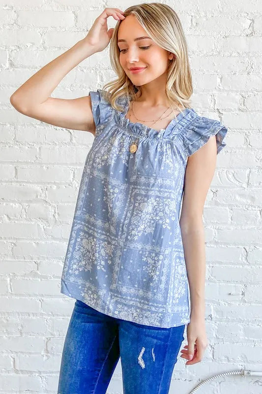And The Why Boho Print Ruffle Baby Doll Tank Top - Lilixa.store