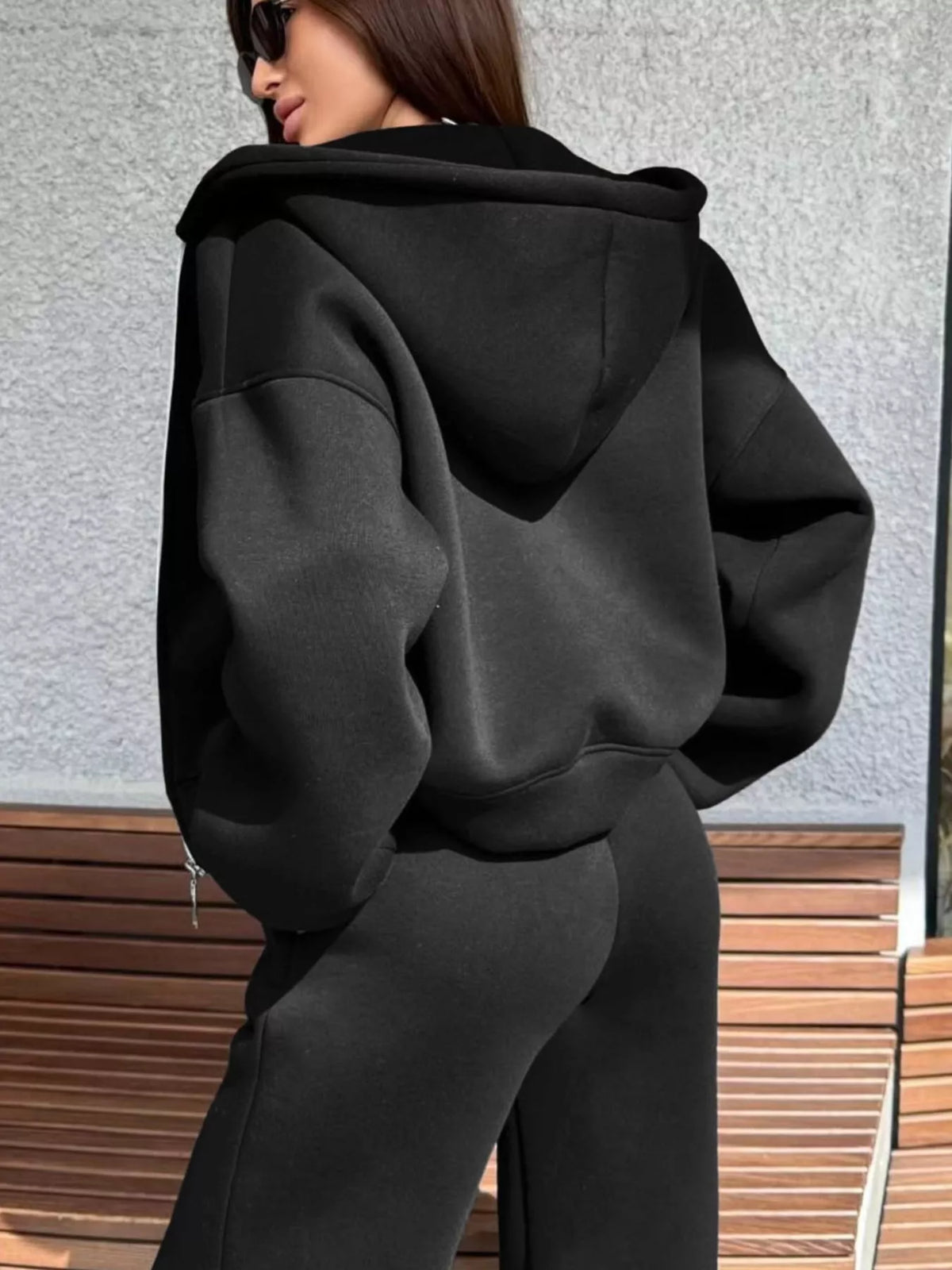 Zip-Up Hoodie and Wide-Leg Sweatpants Set