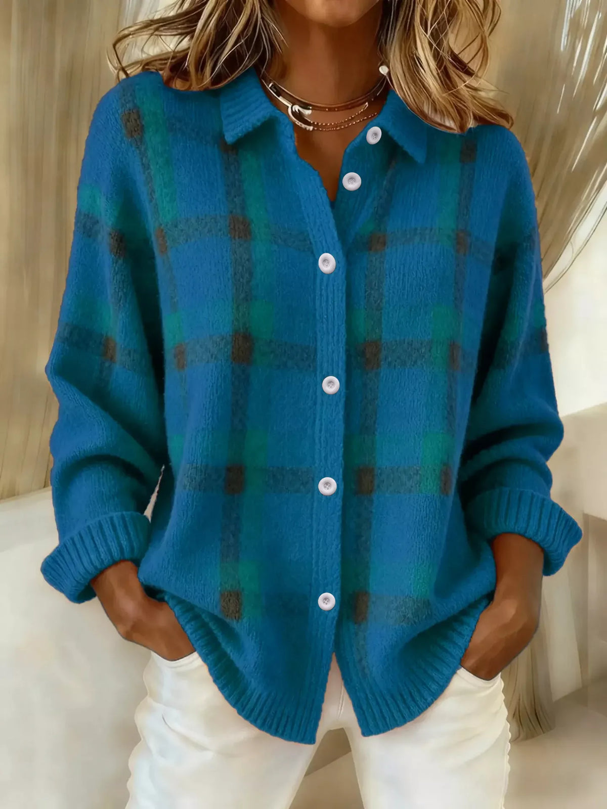 Plaid Button-Up Cardigan - Lilixa.store