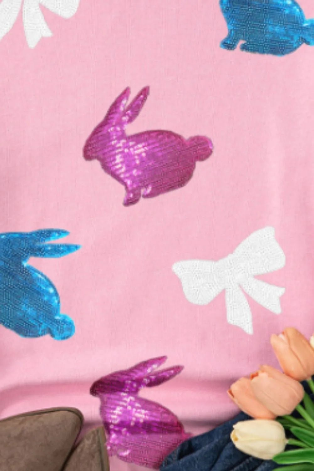 Easter Bunny Bow Knot Sequined Sweatshirt - Lilixa.store