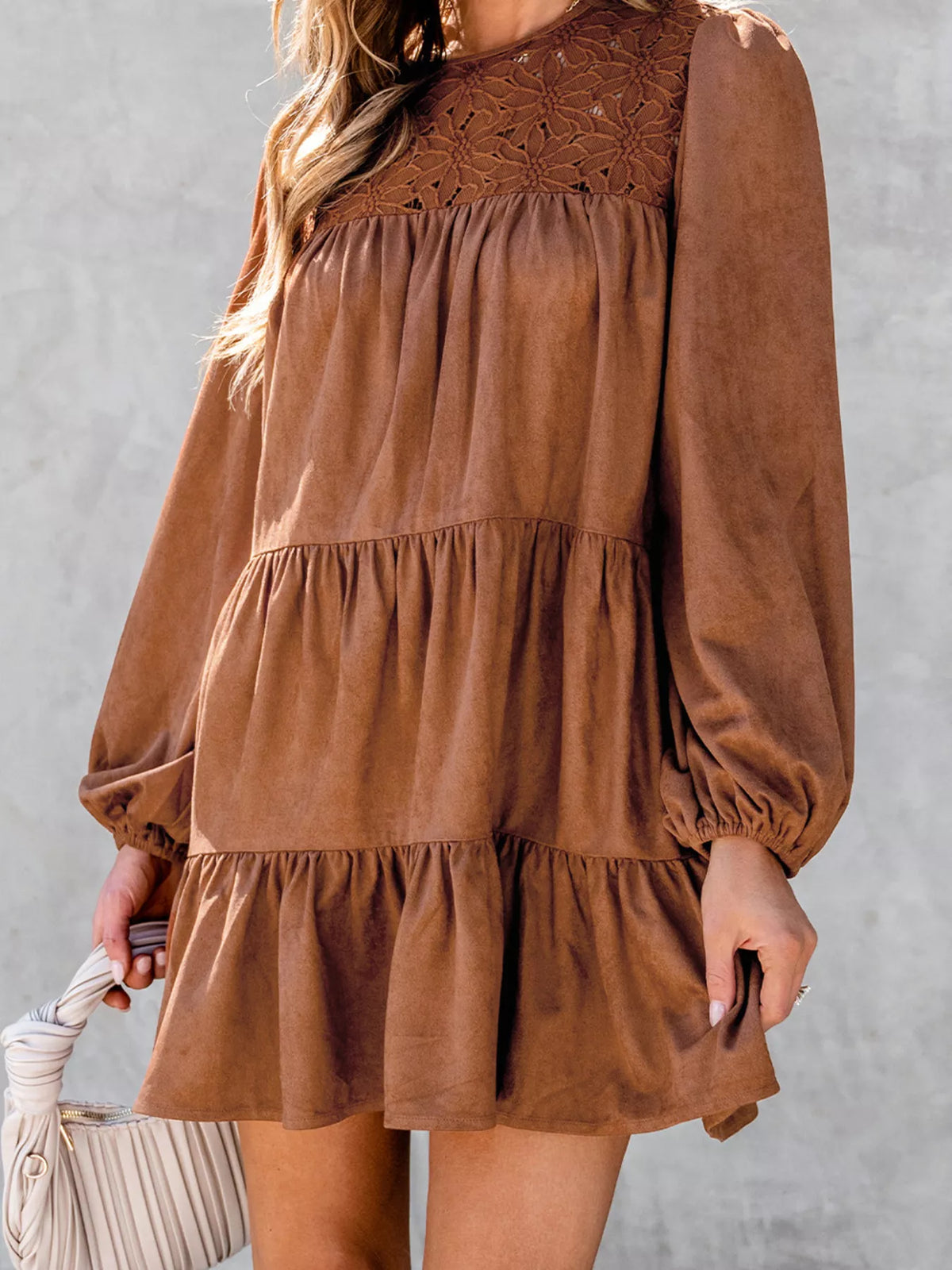 Floral Lace Crochet Tiered Ruffled Mini Dress - Lilixa.store
