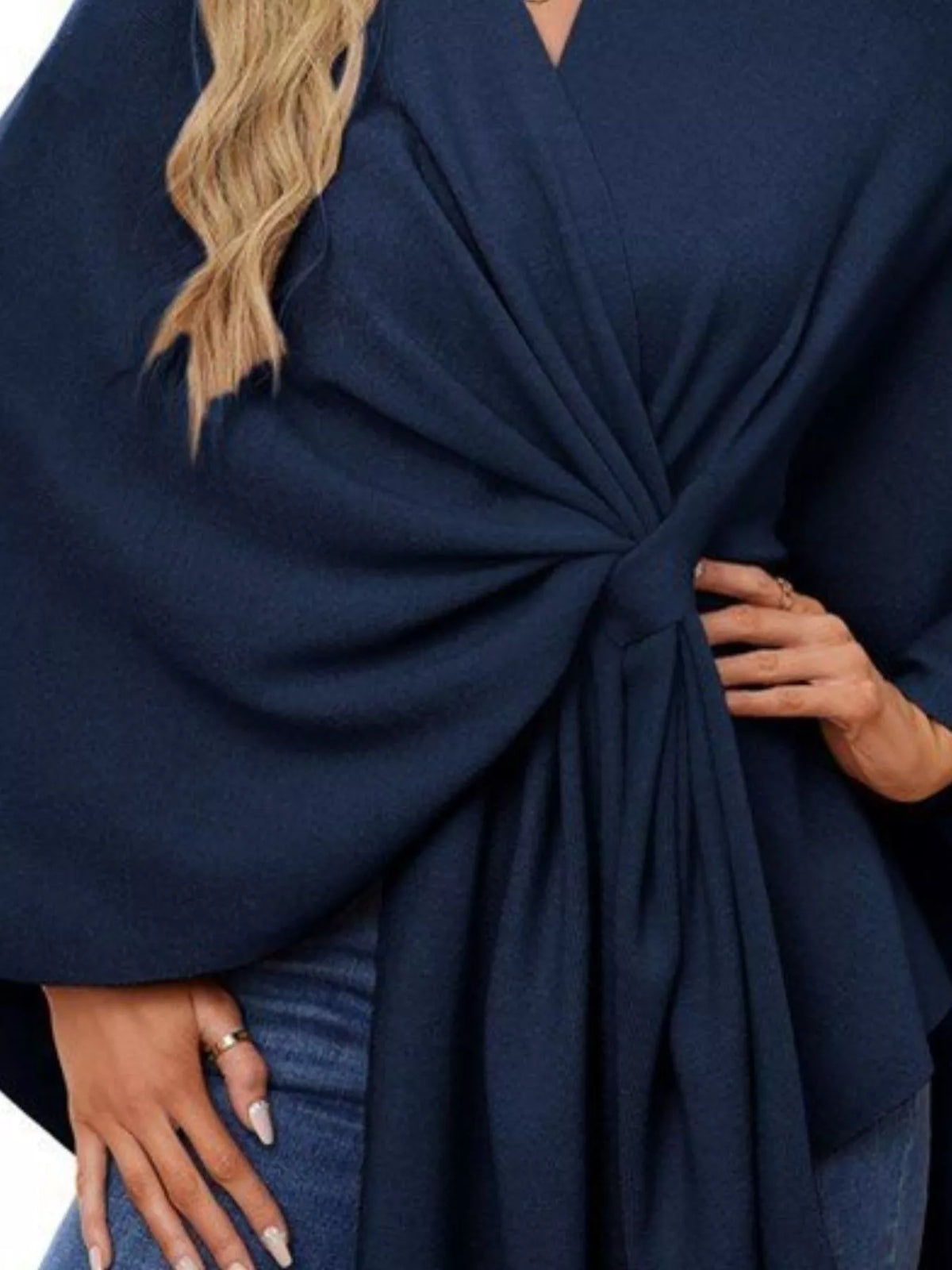 Solid Color Tie-Front Knit Cape Top, view 16