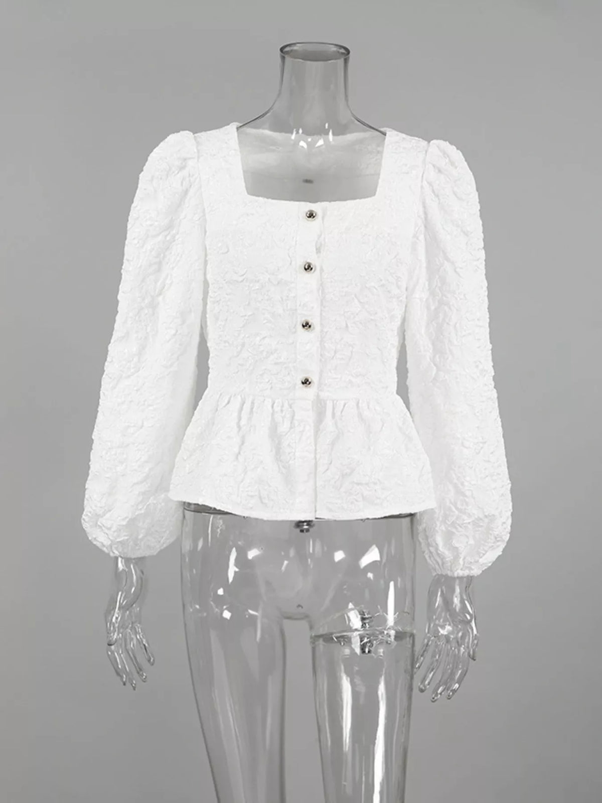 Square Neck Textured Peplum Blouse, view 4