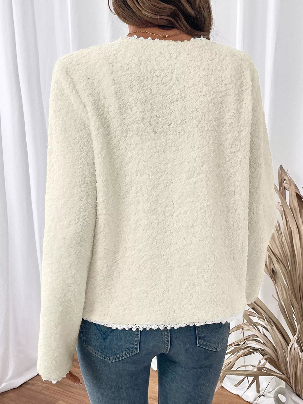 Lace Detail Button Up Long Sleeve Outerwear - Lilixa.store