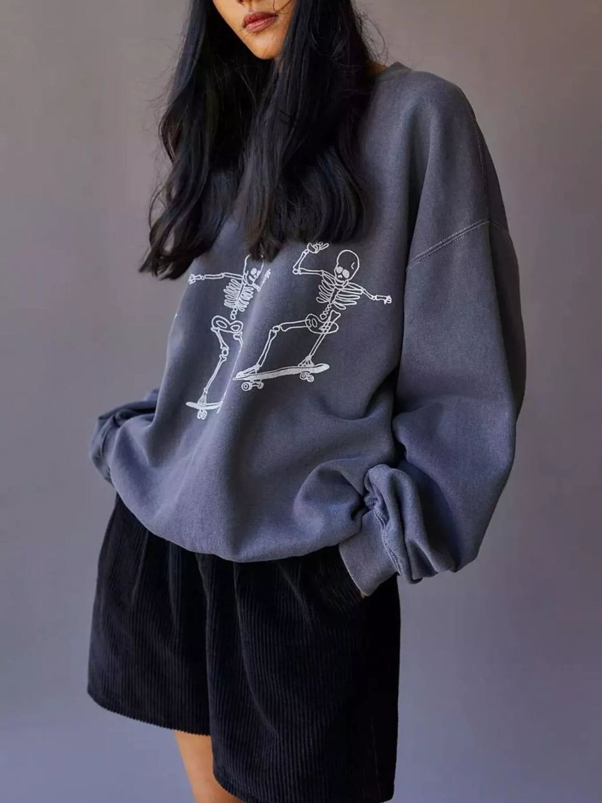 Skeleton Graphic Round Neck Sweatshirt - Lilixa.store