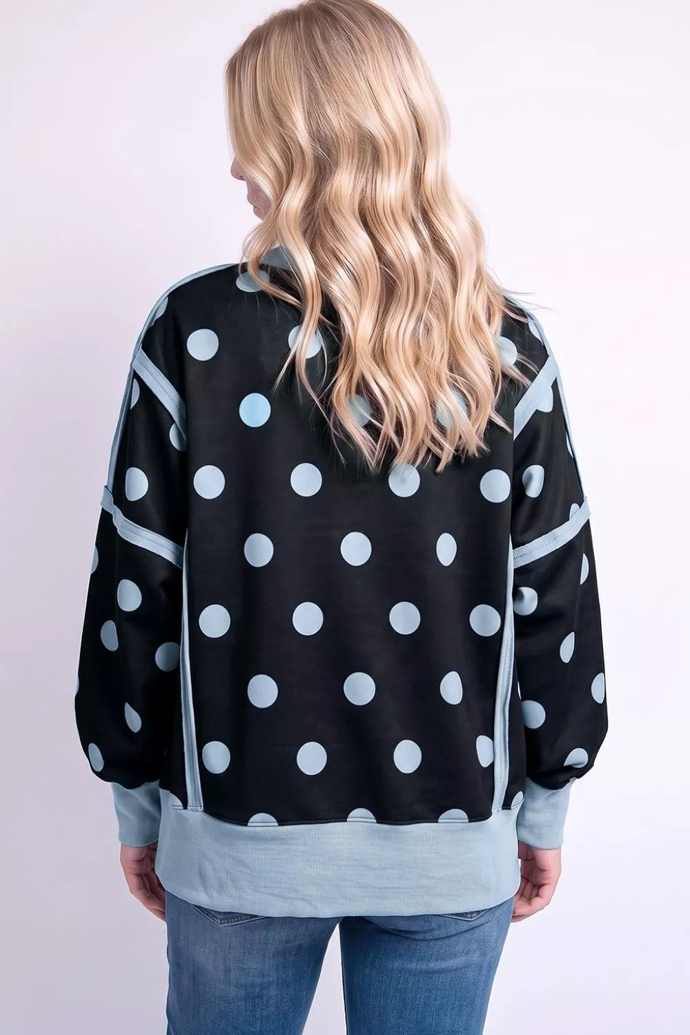 Polka Dot Crew Neck Sweatshirt - Lilixa.store