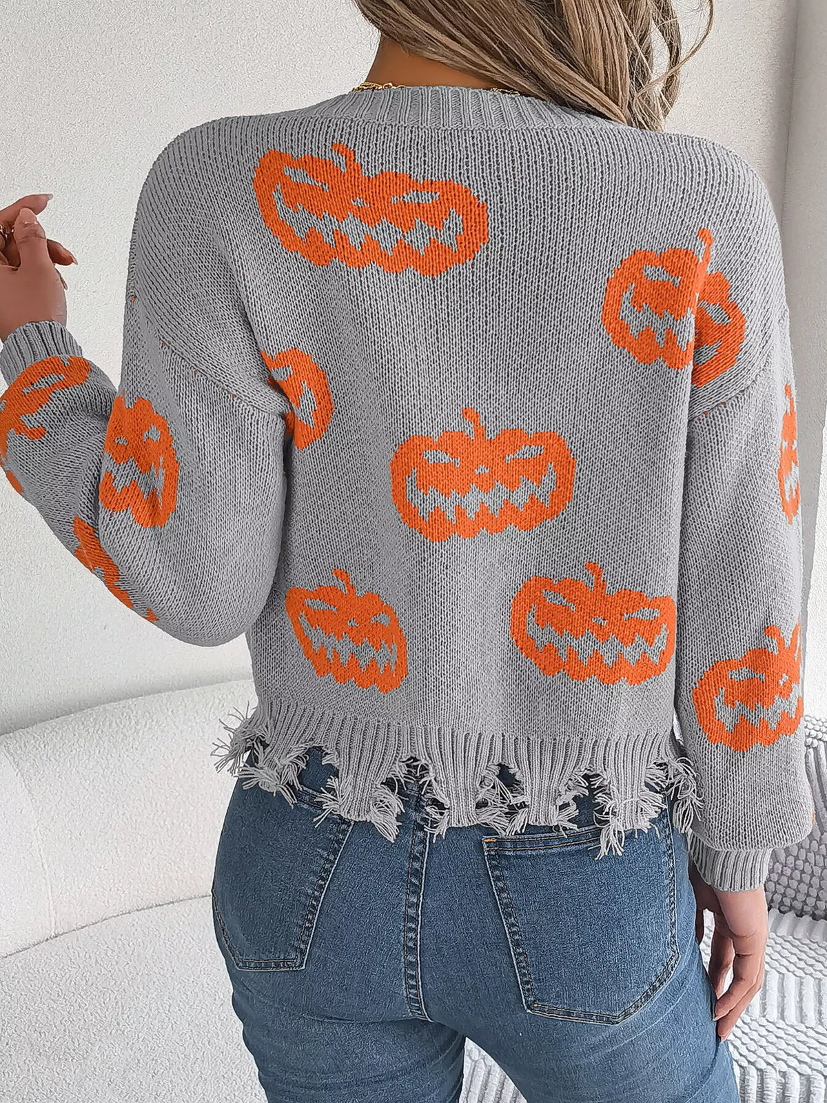 Pumpkin Distressed Hem Sweater
