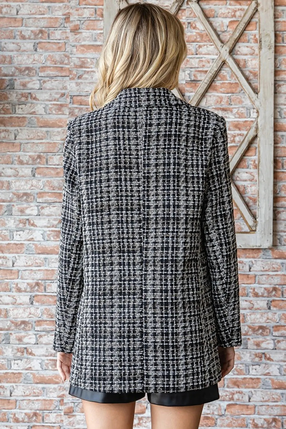 First Love Full Size Lurex Mixed Tweed One Button Blazer - Lilixa.store