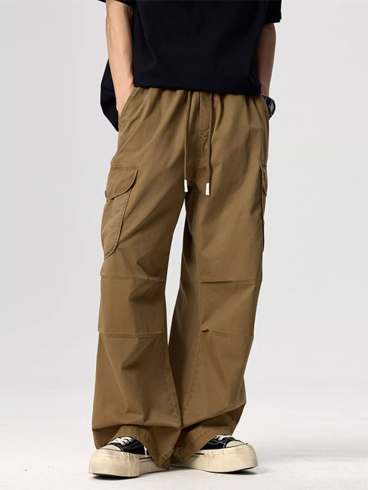 Men's Plus Size Drawstring Wide Leg Cargo Pants, view 4