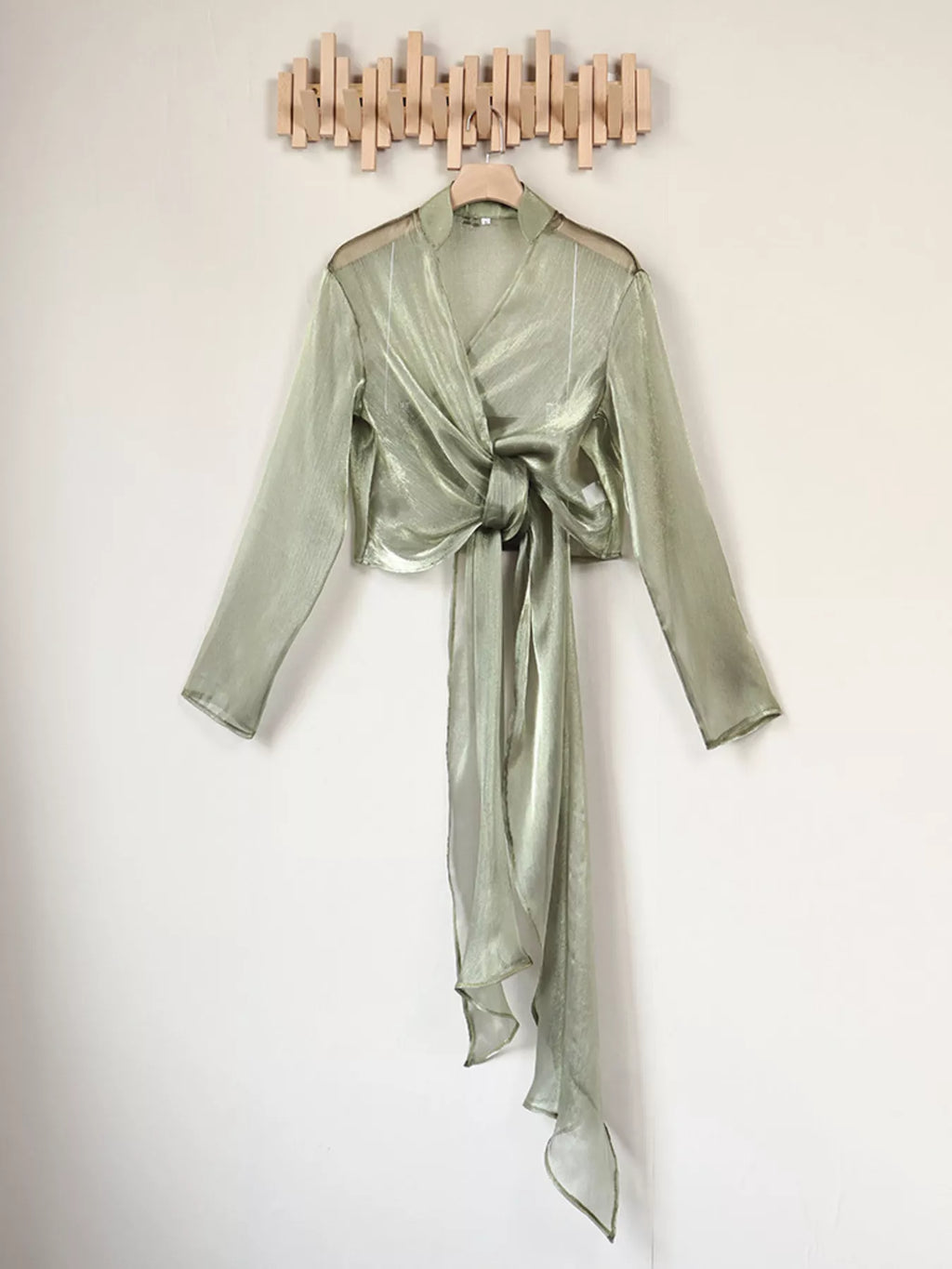 Sheer Front Tie Detail Long Sleeve Shirt - Lilixa.store