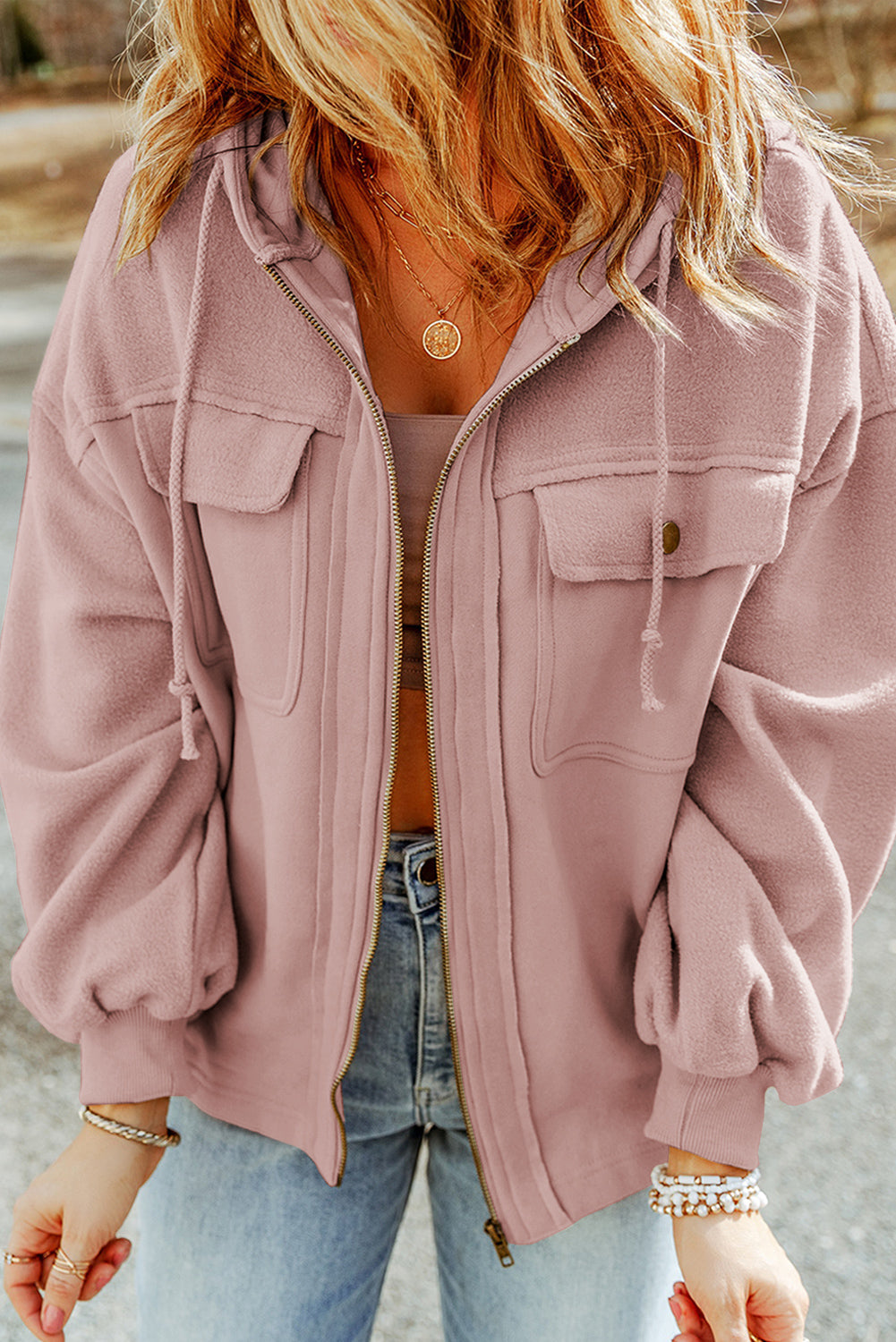 Zip-Up Drawstring Hooded Jacket, view 4