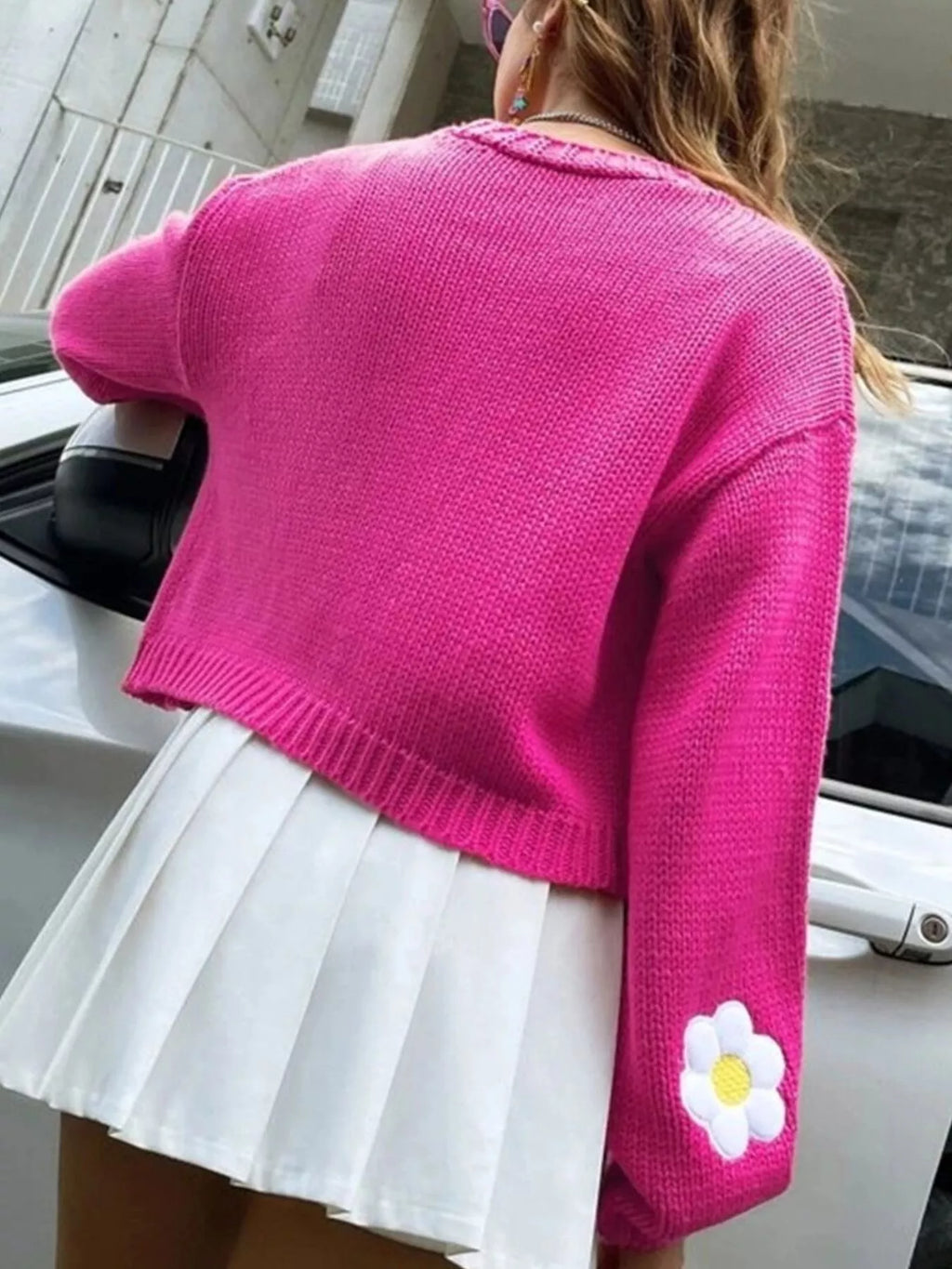 Floral Open Front Knit Cardigan - Lilixa.store