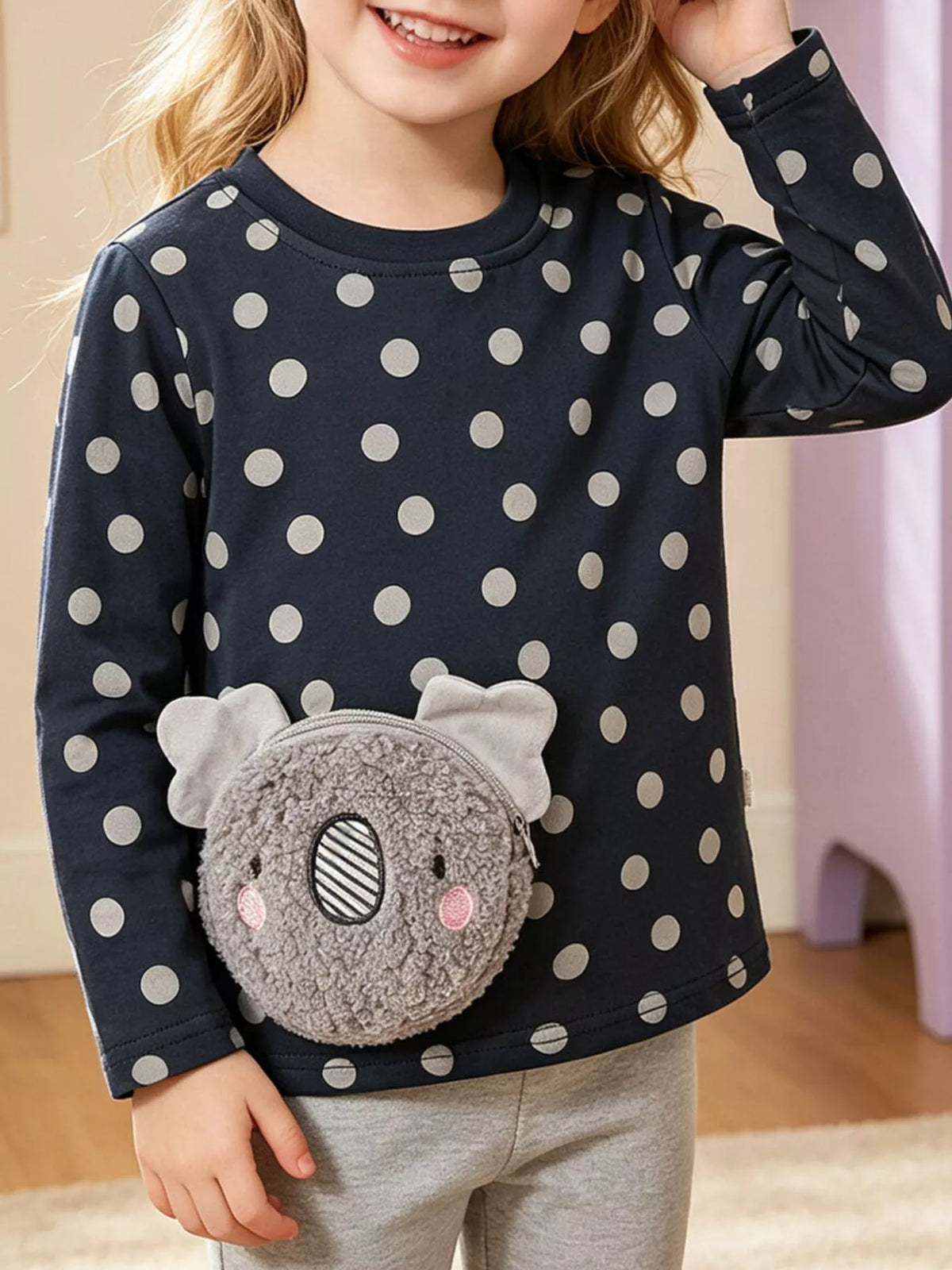 Children's Koala Plush Pocket Polka Dot T-Shirt - Lilixa.store